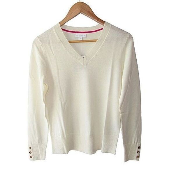 Charter Club V-Neck Button-Sleeve Sweater Cloud S - Picture 1 of 4